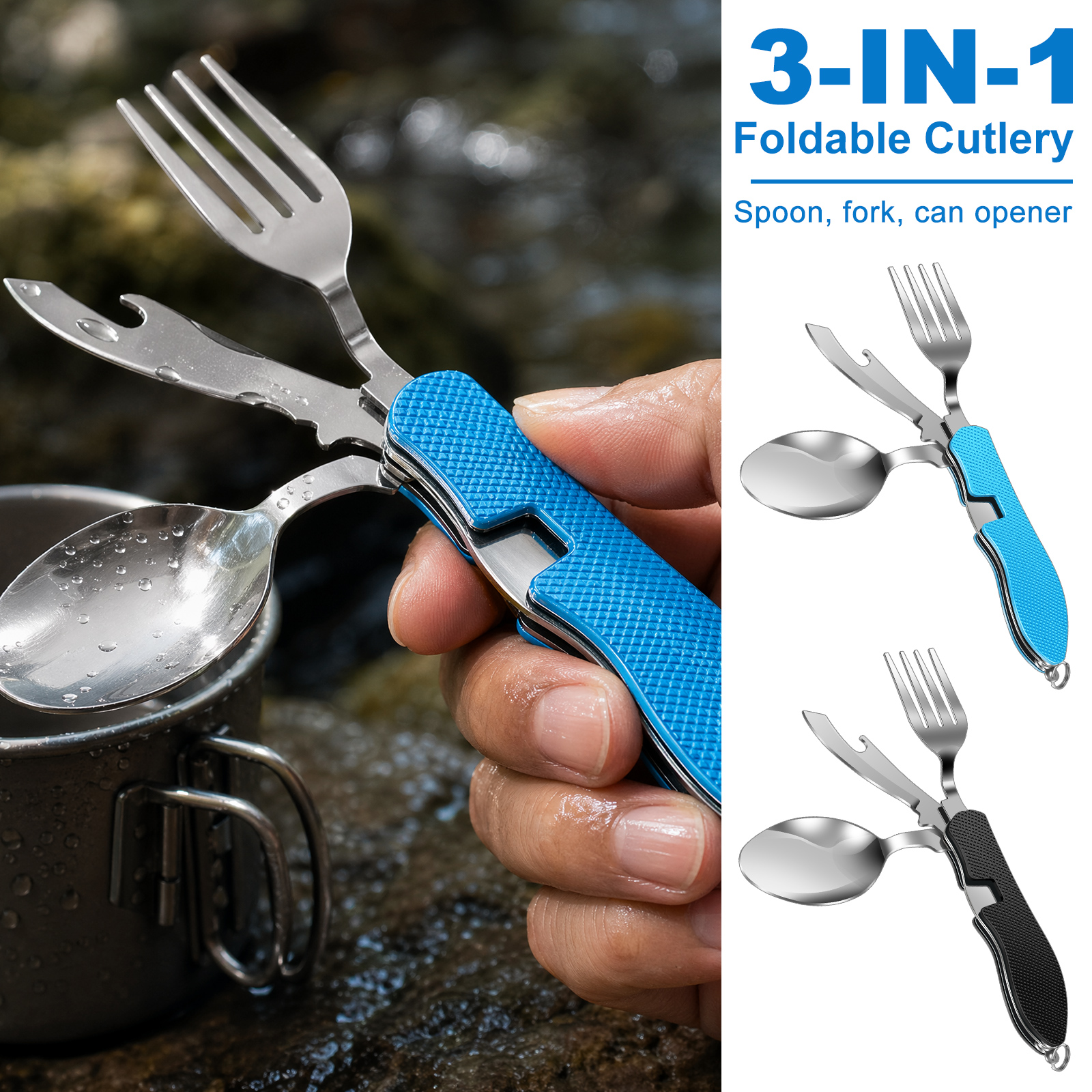 Camping Cooking Cutlery Set - Multifunction 3 in 1 Camping Utensils
