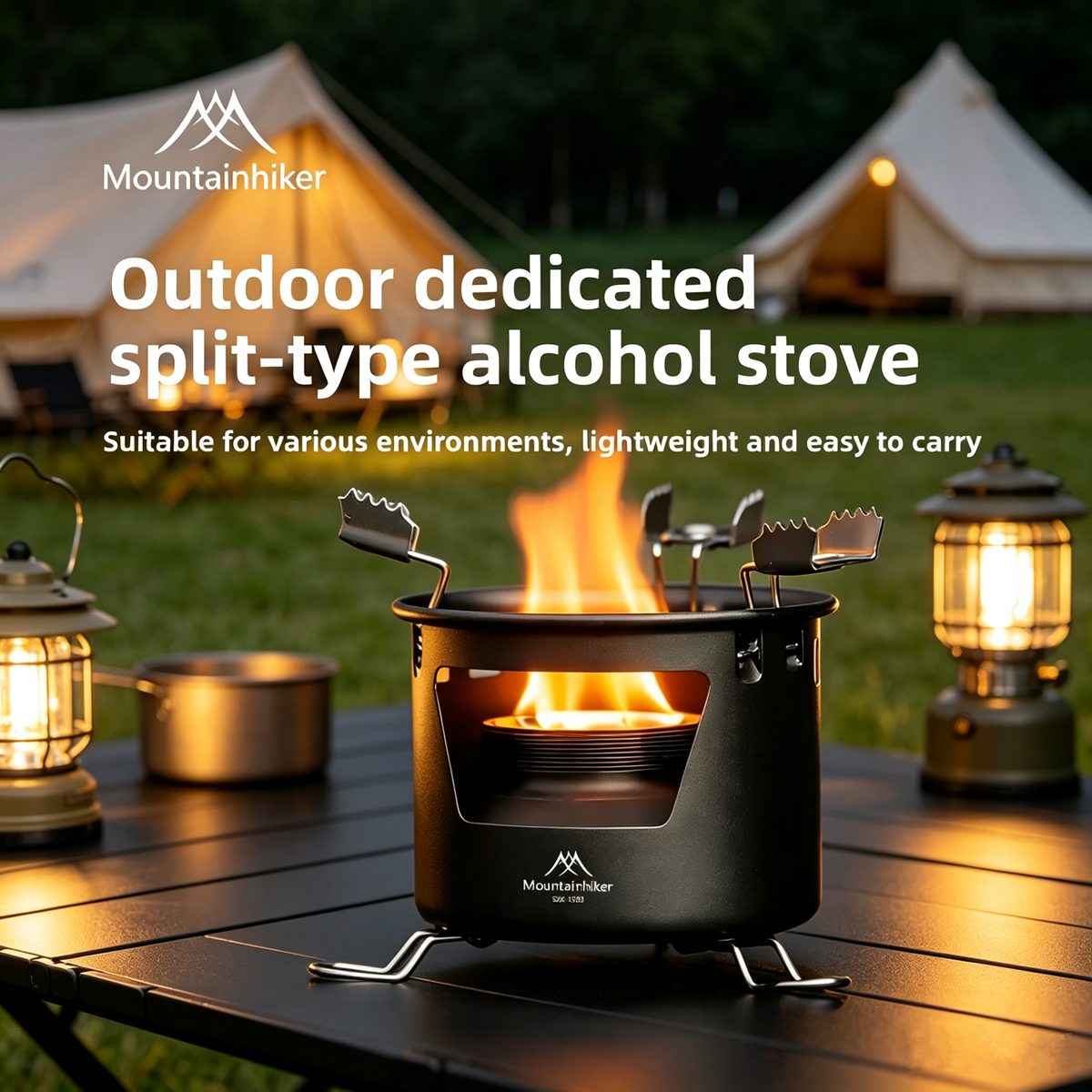 Camping Cooking On Fire - MOUNTAINHIKER Outdoor Portable Alcohol Stove Liquid