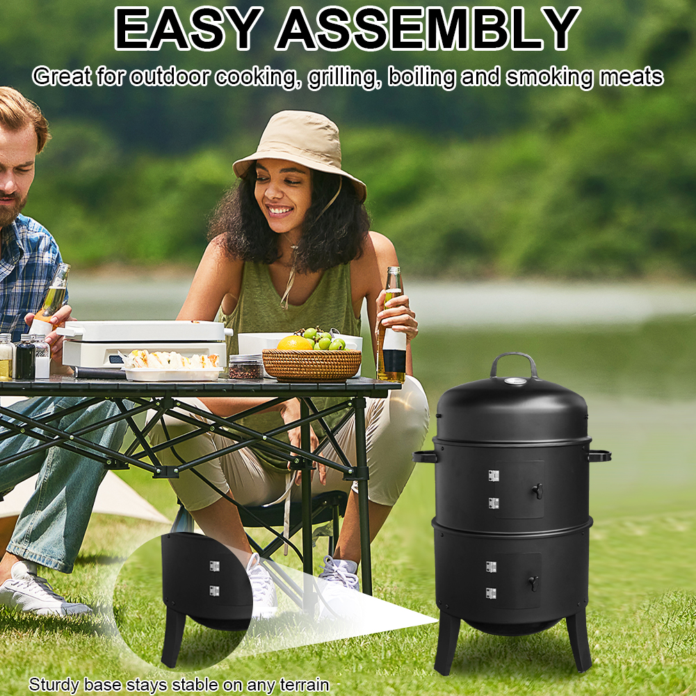 Camping Cooking Multi Tool - Vertical Charcoal Smoker with Built-in Thermometer