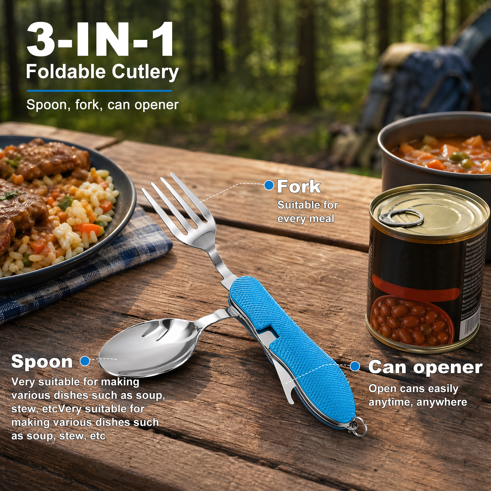 Multifunction 3 in 1 Camping U - đánh giá và giá Camping Cooking Cutlery Set