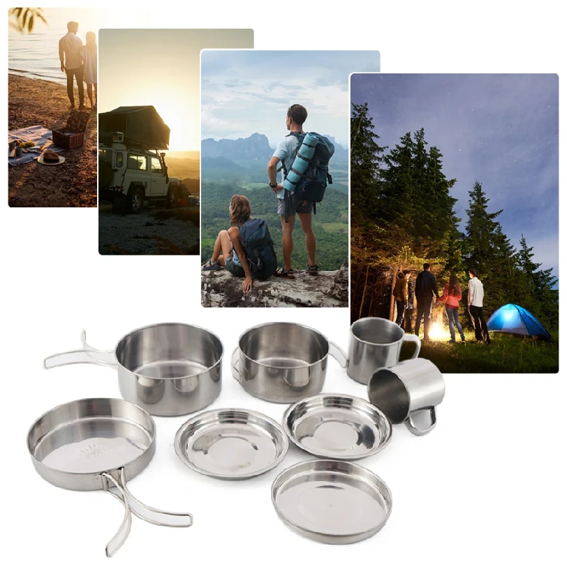 8pcs/Set Camping Cookware Mess - đánh giá và giá Campfire Cooking Anime