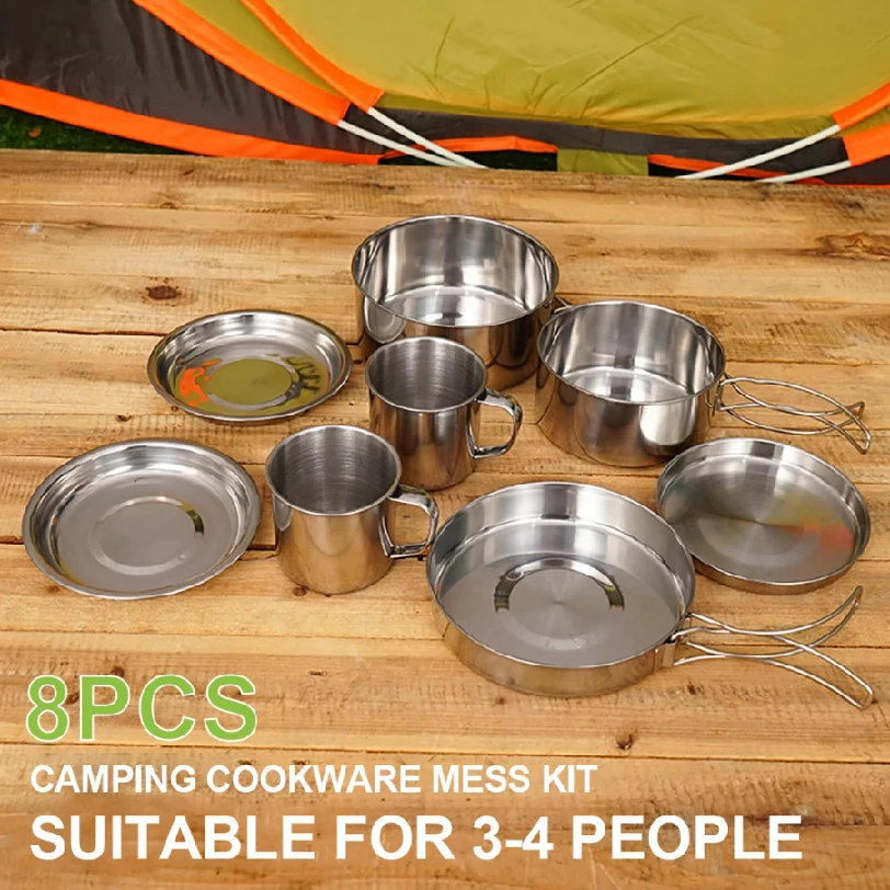 8pcs/Set Camping Cookware Mess - đánh giá và giá Campfire Cooking Anime