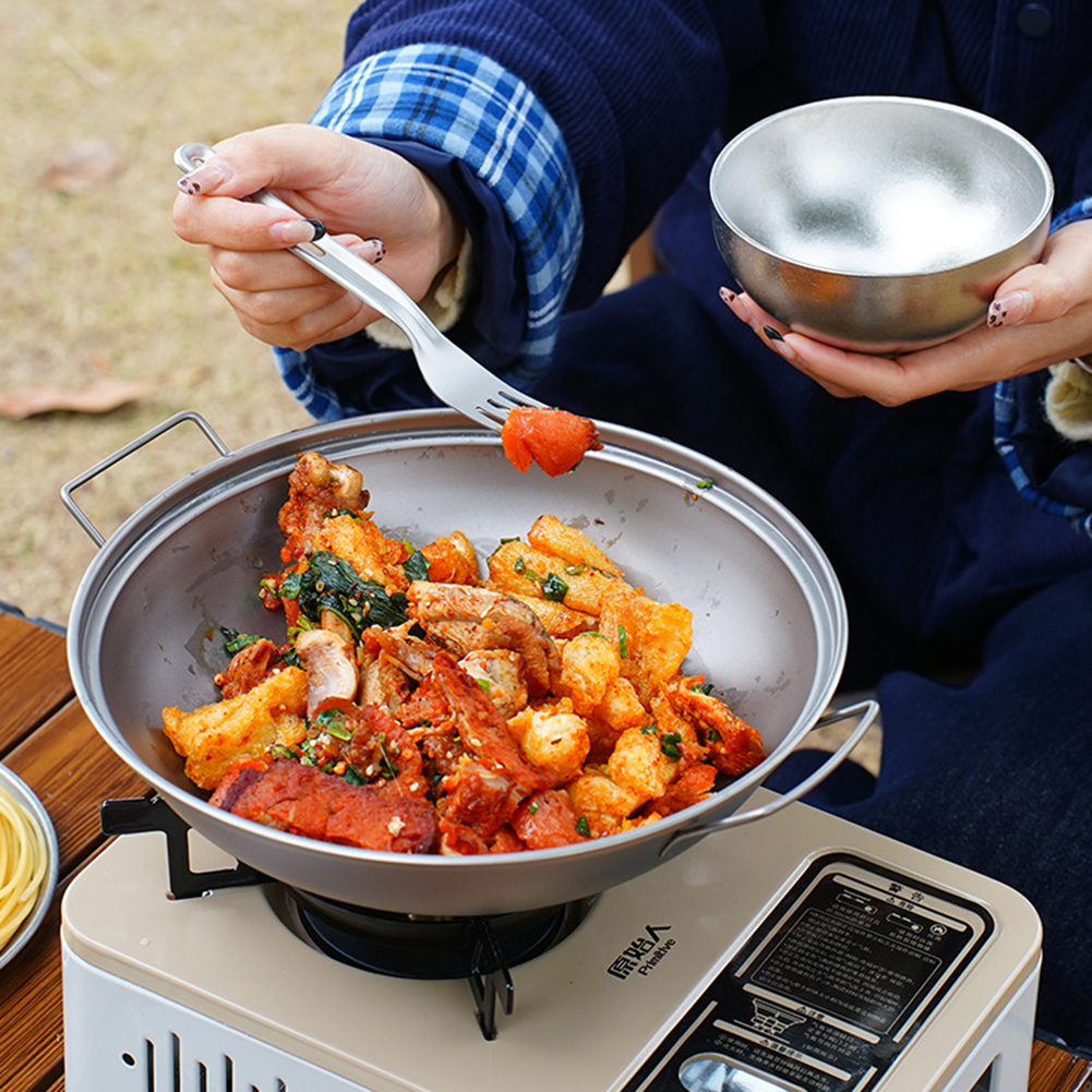 Titanium Wok Pan with Lid Doub - đánh giá và giá Campfire Cooking Anime