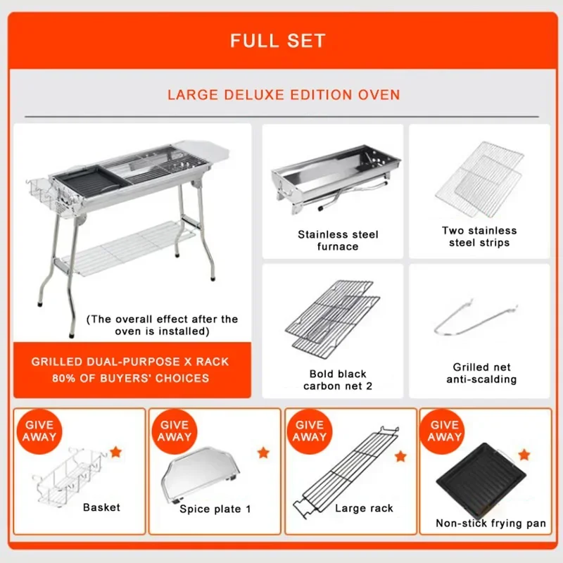 Large Stainless Steel BBQ Gril - đánh giá và giá Camp Grill Portable Folding