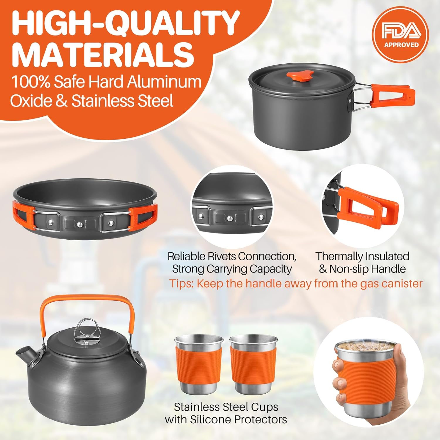 Non-Stick Camping Cookware Set - đánh giá và giá Camping Cooking Cutlery Set