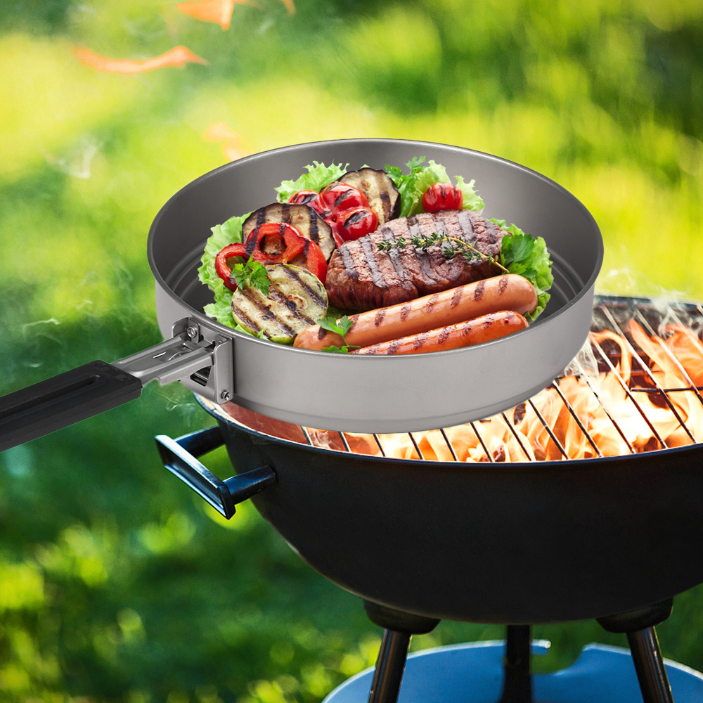 Lixada 1100ml Titanium Fry Pan - đánh giá và giá Campfire Cooking Anime