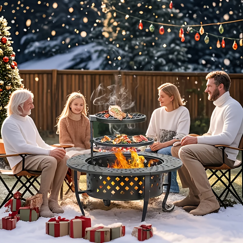37'' Large Round Fire Pit with - đánh giá và giá Camping Cooking On Fire