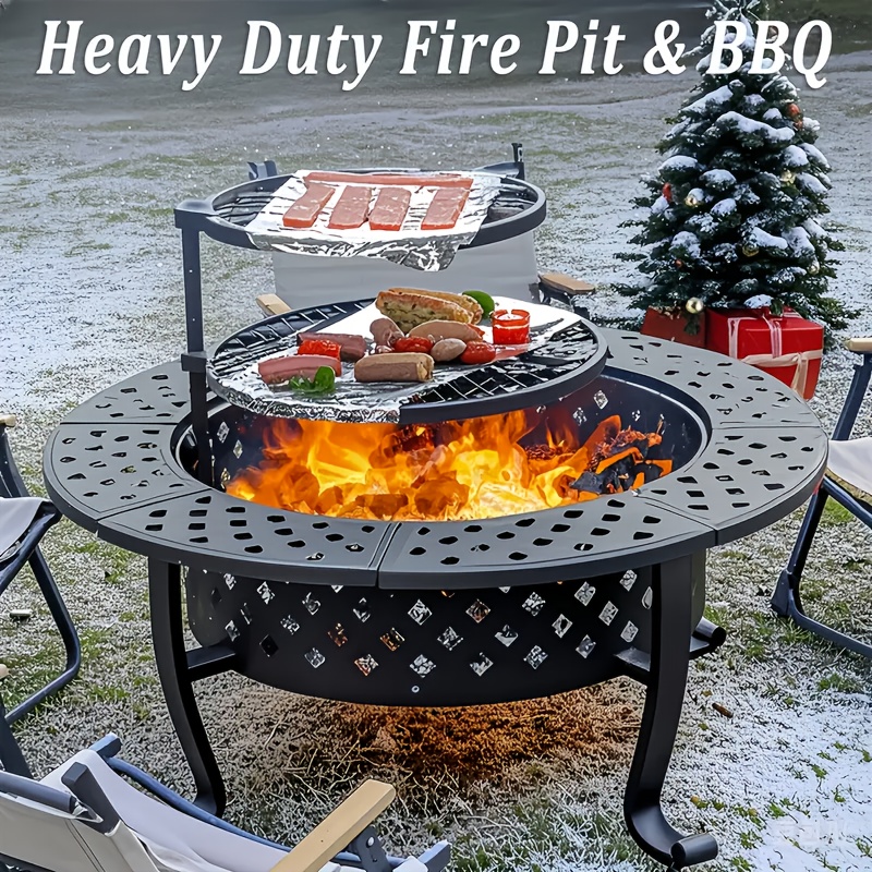 37'' Large Round Fire Pit with - đánh giá và giá Camping Cooking On Fire
