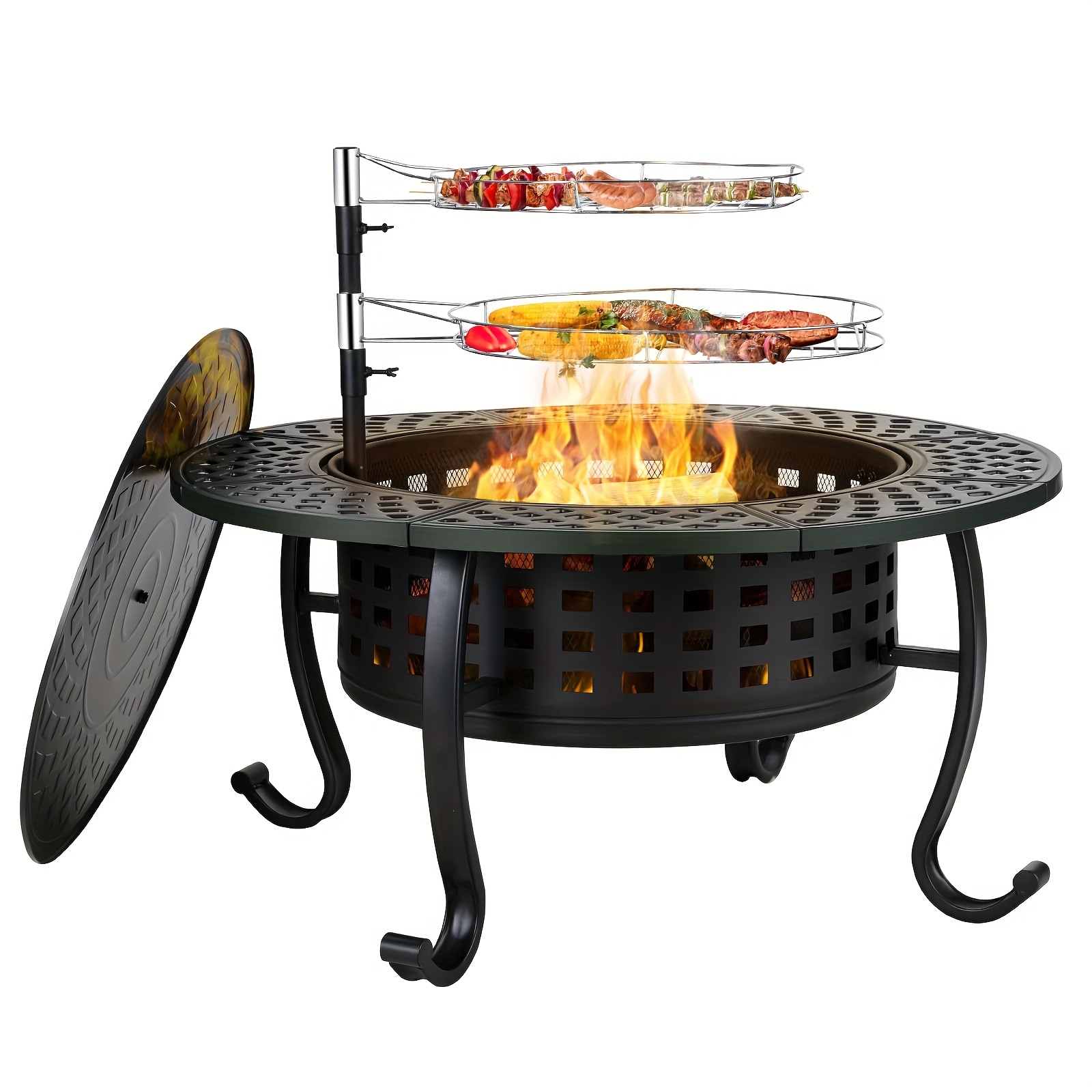 37'' Large Round Fire Pit with - đánh giá và giá Camping Cooking On Fire