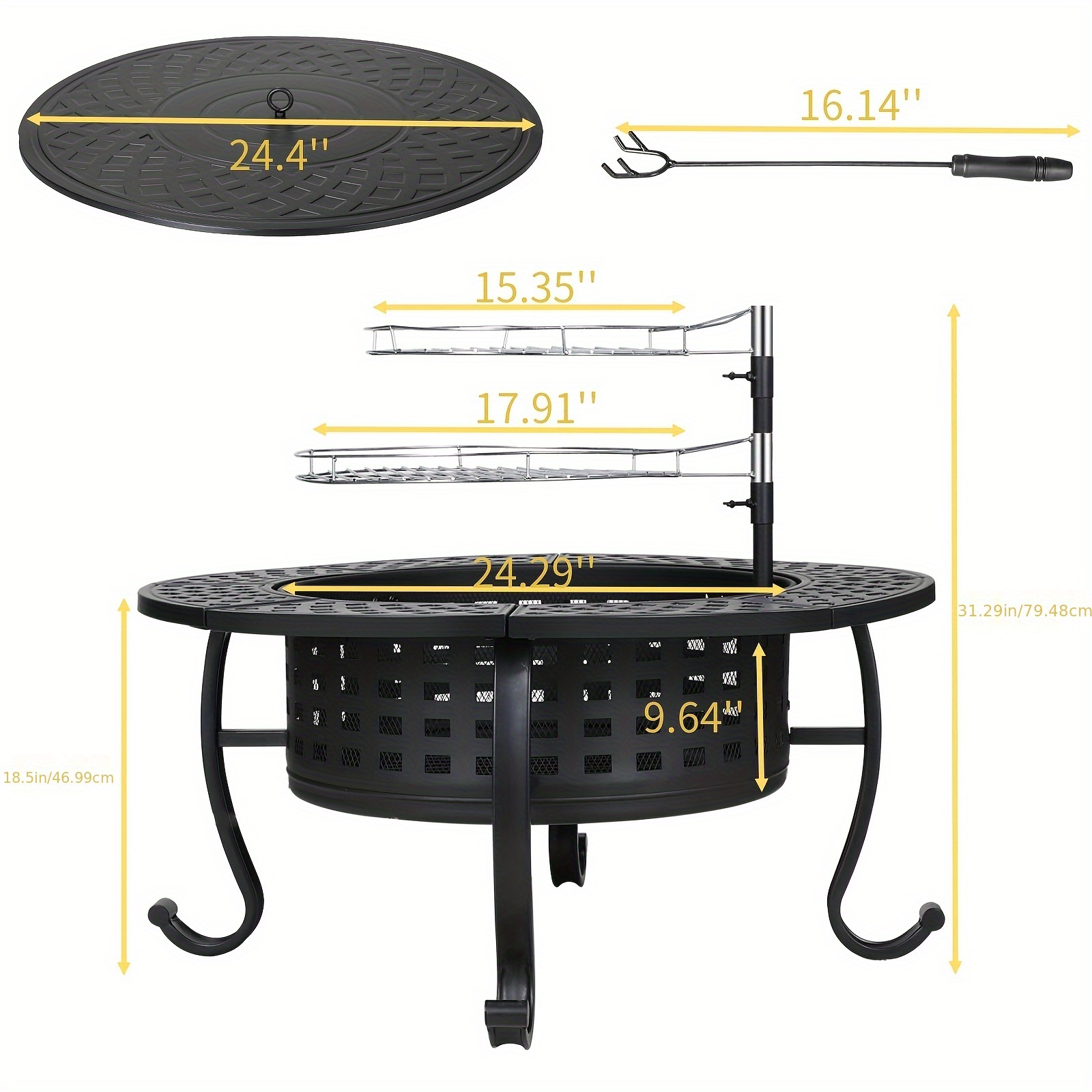 37'' Large Round Fire Pit with - đánh giá và giá Camping Cooking On Fire